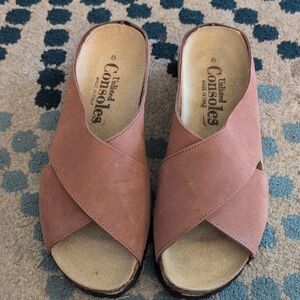 Pink Suede Mules with Comfort Footbed